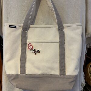 Lands' End Cream and Gray Medium Canvas Tote with Pins